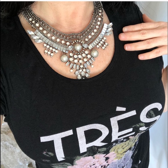 Statement Chunky Silver Necklace Rhinestones BoHo - Picture 4 of 8